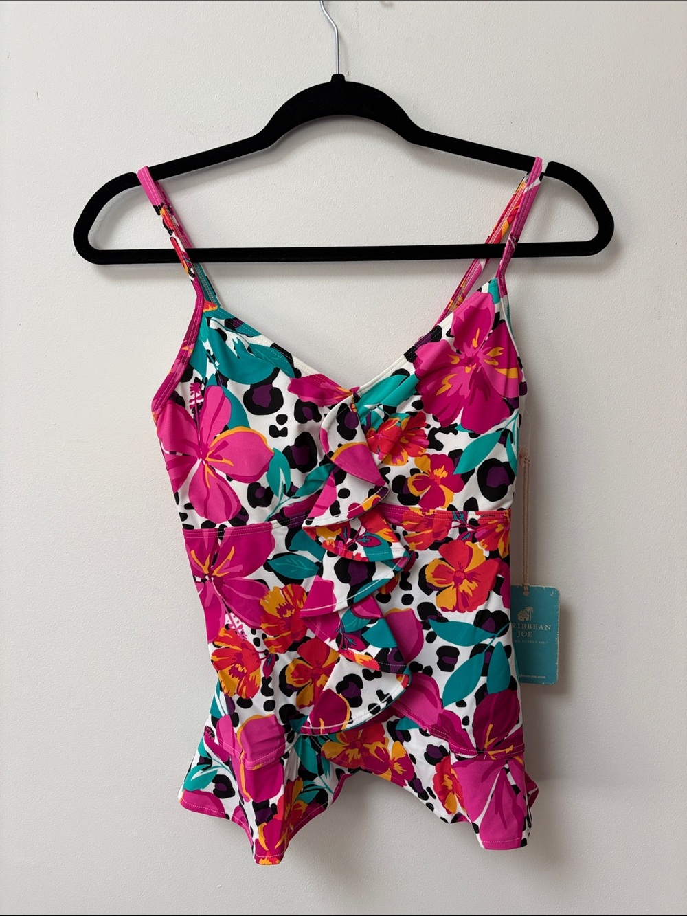 Caribbean Joe MUSE Center Ruffle Tankini Top,Size 10,NWT